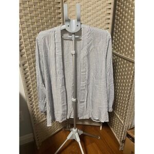 Soft Surroundings Blue White Striped Open Front Cardigan Viscose S/M‎